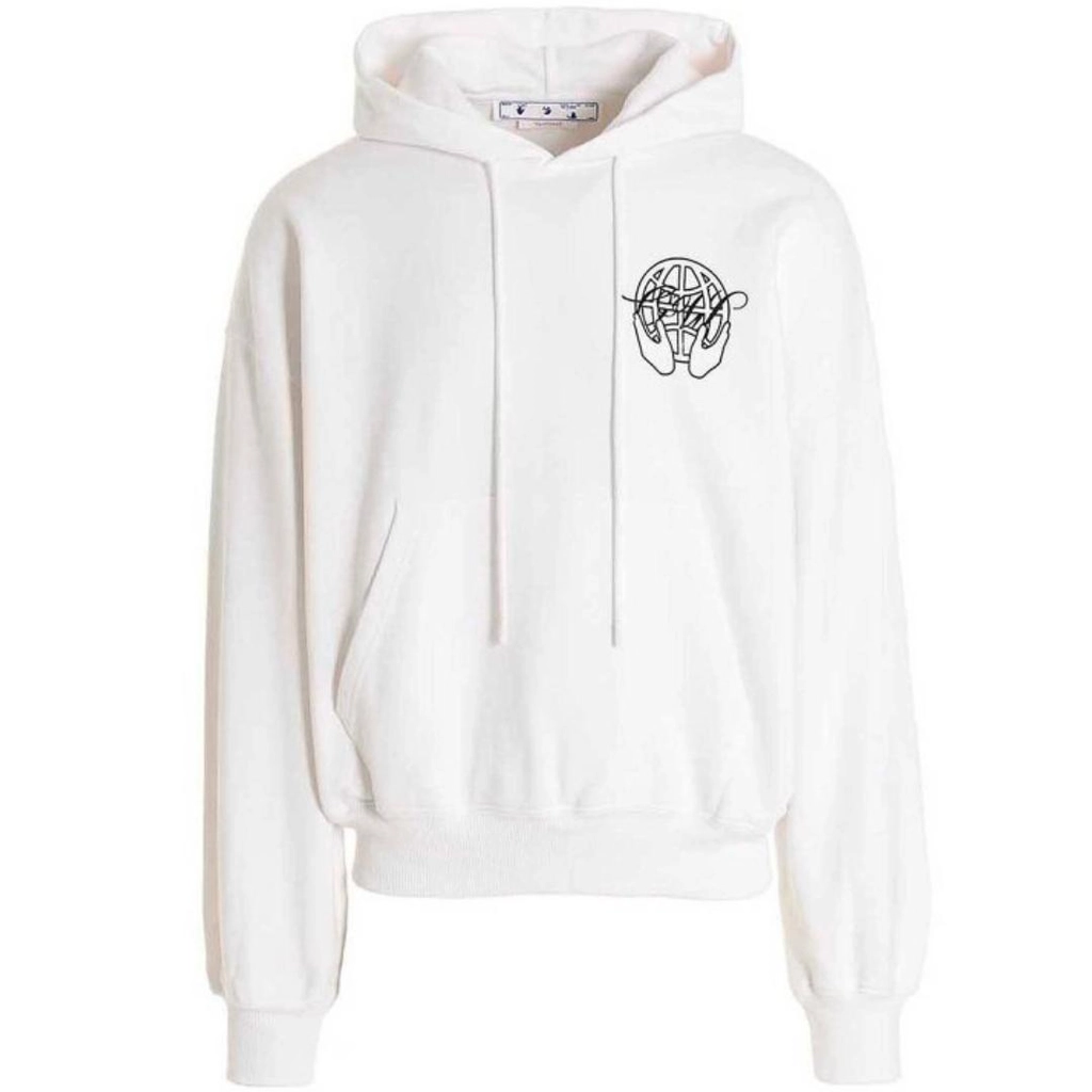 Off White Mens Hand Arrow Boxy White Oversized Hoodie - Size Large